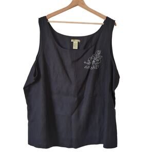 Islander Tank Womens 3X Top Linen Tropical Hawaii Hibiscus Flower Embroidered